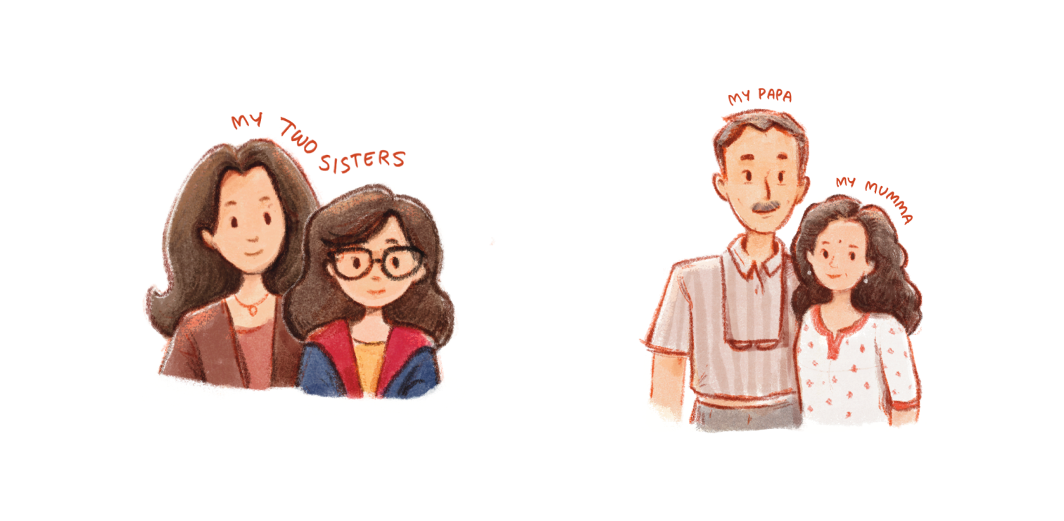 Hachi's family — two sisters, papa and mumma